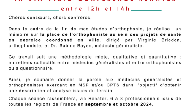 [Focus groupe mémoire orthophonie – Place de l’orthophoniste dans les projets de santé en exercice coordonné en ville]