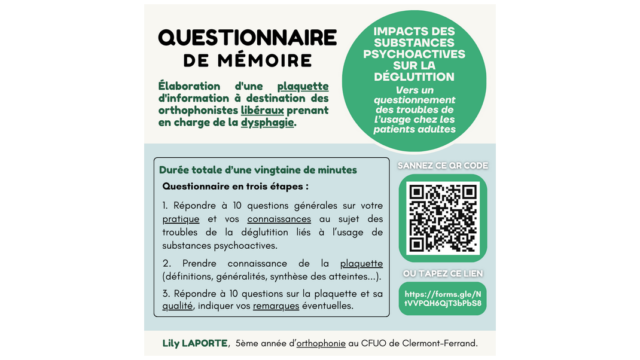 Questionnaire – Troubles de la déglutition liés à l’usage de substances psychoactives (tous les orthophonistes prenant en soins de la dysphagie)