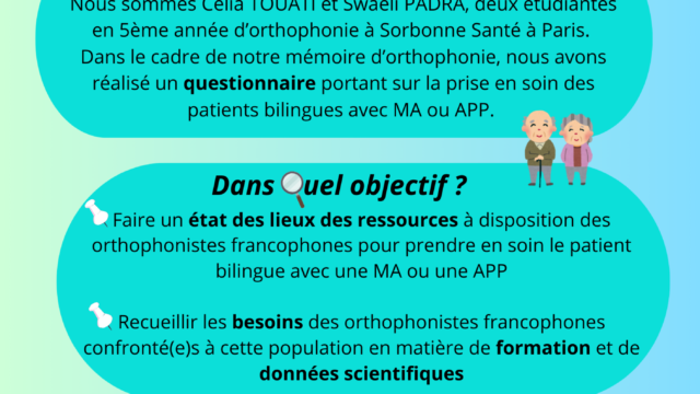 Mémoire (Enquête sur la prise en soin orthophonique du patient bilingue avec MA ou APP)