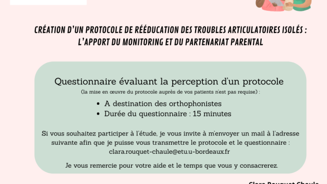 Création d’un protocole de rééducation des troubles articulatoires isolés: l’apport du monitoring et du partenariat parental